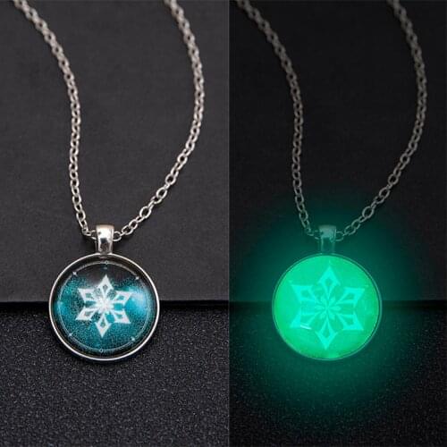 Genshin Impact Eye of God Ice Element Luminous Necklace Snowflower Round Dome Glass Pendant Glow In Dark Necklaces Jewelry