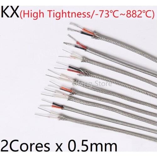 KX Compensation Wire 2Cores x 0.5mm OD Stainless Steel Shield Thermocouple Cable Fiberglass Insulated Temperature Extension Line