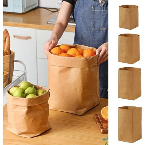 Washable Kraft Paper Bags Multifunction Desktop Flowerpot Cosmetic Fruit Storage Bag Home 3 Sizes Reuseable Clothes Storage Bag