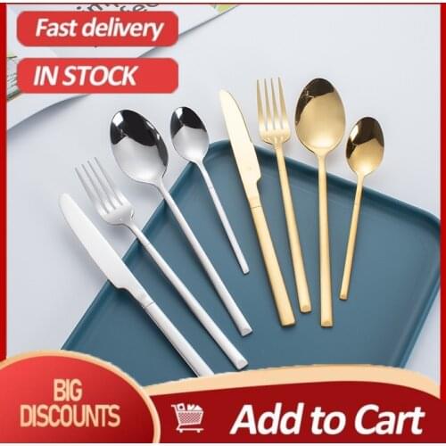 Gold Cutlery Set 16PCS Stainless Steel Forks Knives Spoons Kitchen Tableware Dinnerware Set Flatware for Restaurant Dropshiping