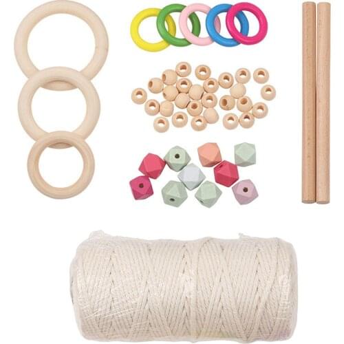 Macrame Cord Kit Natural Cotton Rope With Wood Ring For DIY Weave Tapestry Macrame Supplies Wall Hanging Plant Hanger