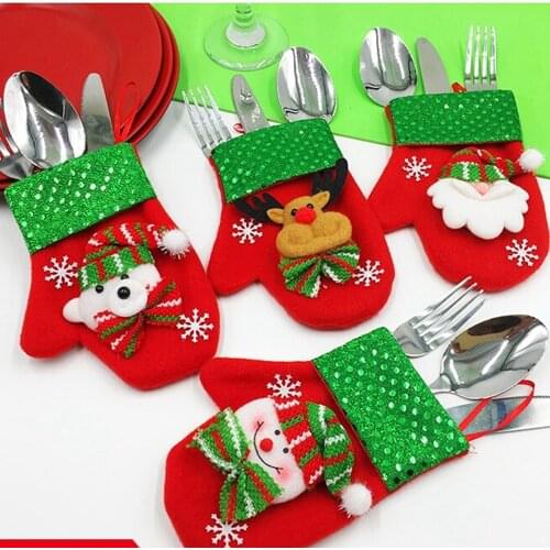 Christmas Decoration Snowman Christmas Socks Gloves Kitchen Cutlery Holder Pocket Dinner Cutlery Bag