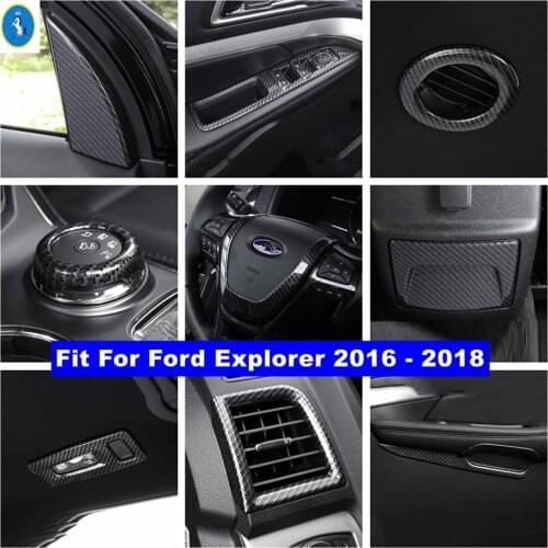Carbon Fiber Look Interior Refit Kit Lift Button / Inner Armrest / Air AC / Gearbox Cover Trim Fit For Ford Explorer 2016 - 2018