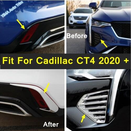 Front / Rear Back Fog Lights Lamp Bumper Foglight Eyelid Cover Trim Car Accessories Molding ABS Fit For Cadillac CT4 2020 2021