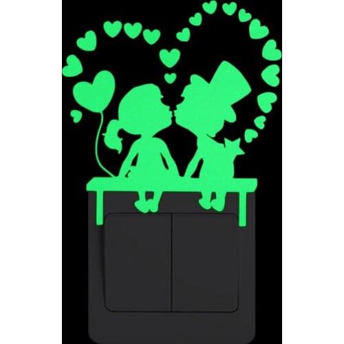 Romantic Love Hearts Kissing Lover Switch Sticker Glow in the Dark Wall Sticker Children Room Boy Girl Bedroom Home Decor Decals