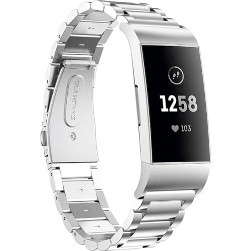 Gosear Luxurious Stainless Steel Replacement Smart Bracelet Watch Wrist Band Strap Watchband for Fit-bit Charge 3 Silver