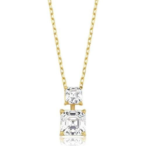 Valori Jewels 1.65 Carat, Zirconia White Imperial Mosaic Gemstone, Gold Plated, Sterling Silver Two Stone Necklace