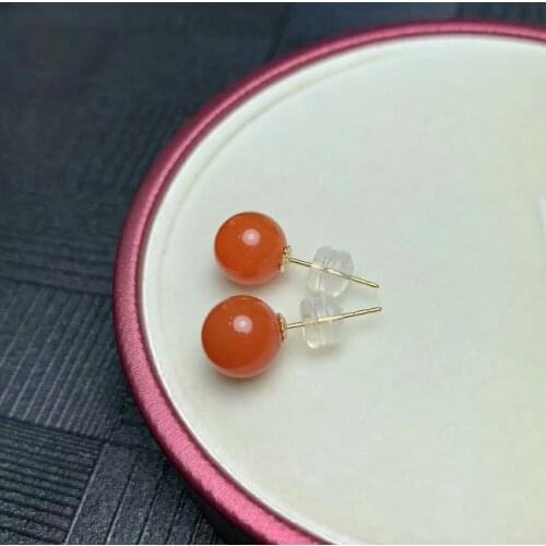 Shilovem 18K ROSE Gold real Natural south Red agate earrings fine Jewelry gift Ethnic gift new plant myme8-8.500nh