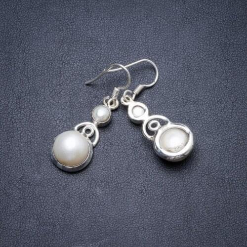 Natural River Pearl Handmade Unique 925 Sterling Silver Earrings 1.5" Y2411
