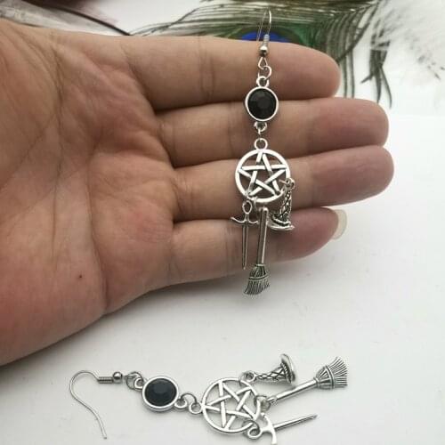 Wiccan Pendant, Pagan Birthstone, Witch Earrings, Sword, Witch Hat, Five-pointed Star Earring Jewelry