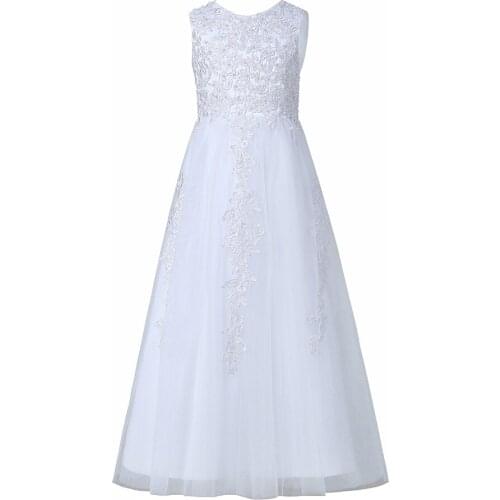 YNQNFS TS1White lace flower girl dress children girls wedding formal evening dress formal long dress princess party costume size