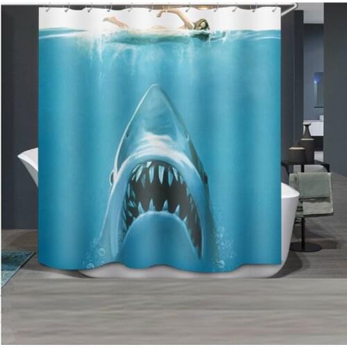 Multi-size Shark&Beauty Bathroom Shower Curtain Polyester Waterproof Quick Dry Horse Printing Shower Curtain With 12pcs Hook