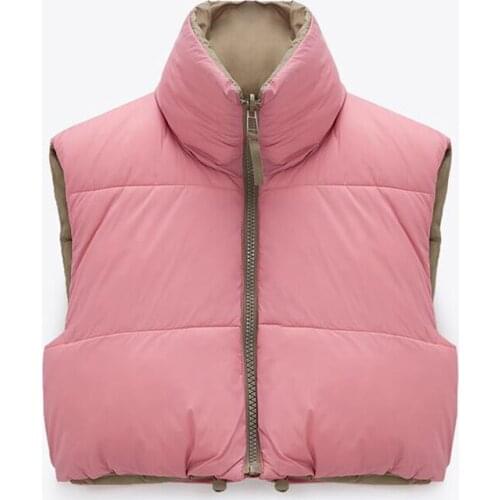 Women Sleeveless Short Vest Coat 2021 Autumn Stand Collar Cotton Zipper Solid Warm Coats Casual Slim Vests Coats Doudoune Femme