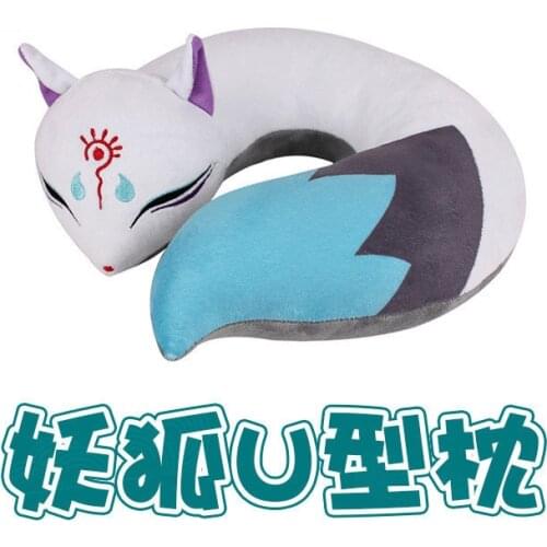 1pcs Soft Anime Onmyoji Cartoon Fox U Shape Pillow Plush Toy Stuffed Doll Travel Headrest Neck Portable Pillows for Women Men