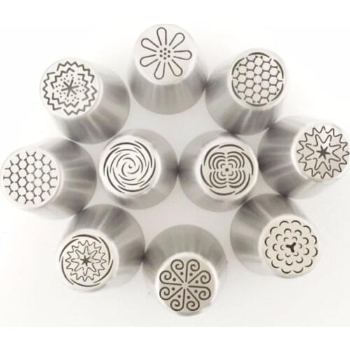Facemile 10PCS Russian Stainless Steel Icing Piping Nozzles Tips Pastry Cake Decoration Tools For Kitchen Baking