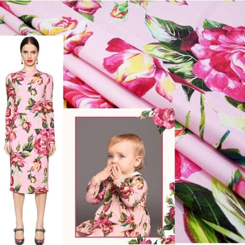 100% Polyester Pink Parent-child Wear Printed Fabric Brand Dress Childrens Wear Handmade DIY Fabrics Wholesale Cloth Per Meter