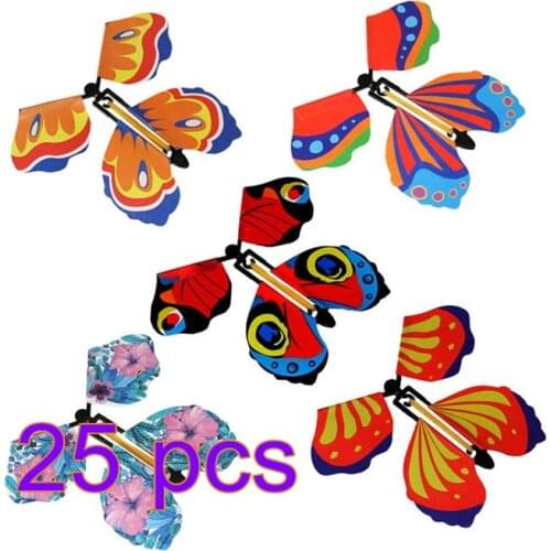 125pcs Flying Butterfly kids Magic Prop Toy Magic Fairy Flying in the Book Butterfly Rubber Band Powered Wind Up Butterfly Toy