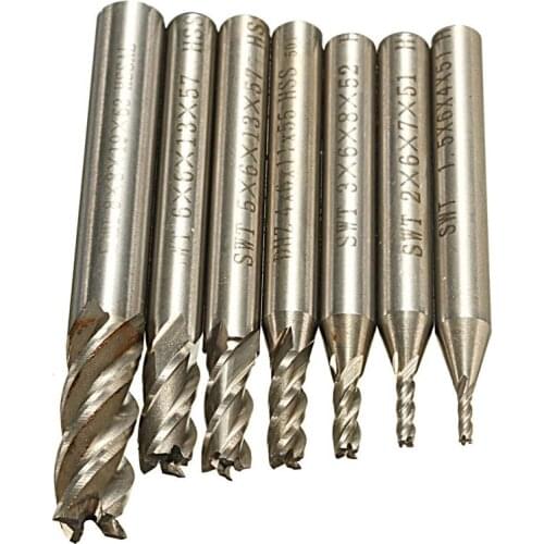 7Pcs/Set 4 Four Flute HSS CNC End Mill Cutter Twist Drill Bit Router Bit Tools Set Diameter 1.5 2 3 4 5 6 8mm Wholesale Price