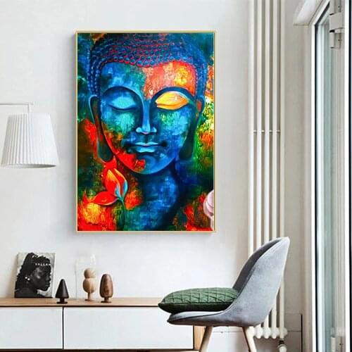 Abstract Colorful Lord Buddha Poster Vivid Buddha Face Canvas Painting Wall Art Decoration