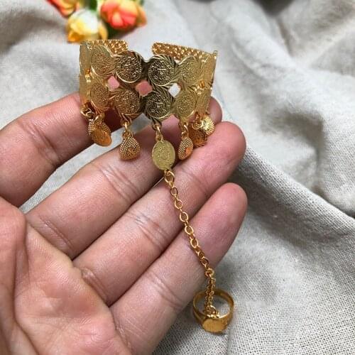 African Ethiopia Dubai Arab nation Gold Color Coin Bangles Jewelry Baby KIds Boy Girl Gifts Stretchable free size Bracelet