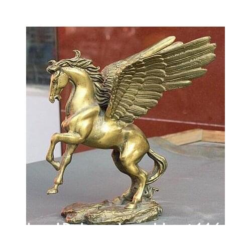 Free shipping 6" Myth Chinese FengShui Copper Brass Pegasus Flying Horse Wing Statue Sculpture