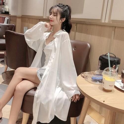 Blouse Women Shirt 2021 Spring Summer Long Sleeves Womens Mid-Length Loose Chiffon Cardigan Jacket Blusas Mujer De Moda