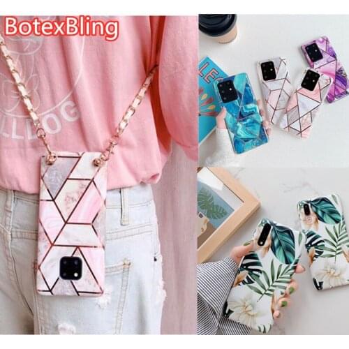 Simple marble Crossbody chain bag plant leaf phone case for huawei P40 pro P30 Lite P20 Plus mate30 lite mate20 pro mate20lite