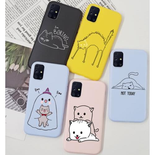 Line Cat Case For Samsung Galaxy M12 M21 M31S M30S M31 M11 Cover Silicone Soft Cartoon Cute Simple For Galaxy M 21 31S TPU Case