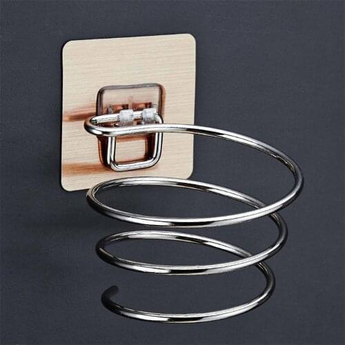 Hair Dryer Holder Blower Organizer Adhesive Wall Mounted Nail Free No Drilling Stainless Steel Spiral Stand For Bathroom