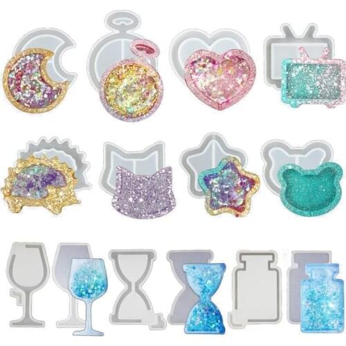 Resin Molds Resin Shaker Mold , Crystal Silicone Molds, Epoxy Resin Molds with Moon, Heart, Star, Hourglass, Cat, Wine Glass, Pe