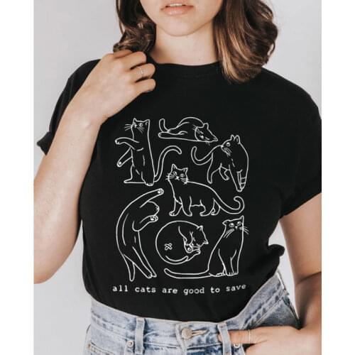 All Cats Are Good To Save Eco T-shirt Funny Harajuku Cat Mom Gift Tshirt Cute Women Crewneck Graphic Vegan Tee Top Drop Shipping