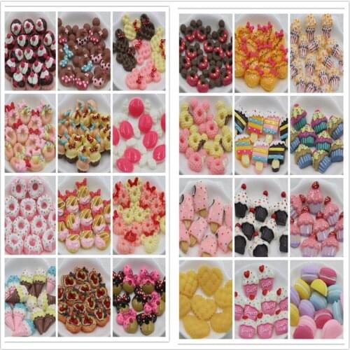 30pcs/lot flat back resin cabochons kawaii resin cake about 22mm mix colors resin foods