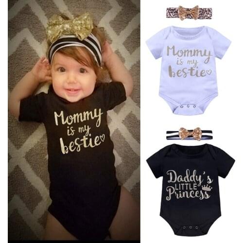 2 Pcs Sweet Letter Newborn Infant Baby Girls Clothes Sets Shorts Sleeve Romper Tops+Leopard Headband Overall for Girl 0-18 Month