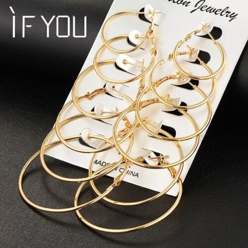 IF YOU 6 Pairs/Set Fashion Trendy Round Gold Color Rock Punk Stud Earrings Set For Woman Party Ladies Earrings Ear Jewelry Gift