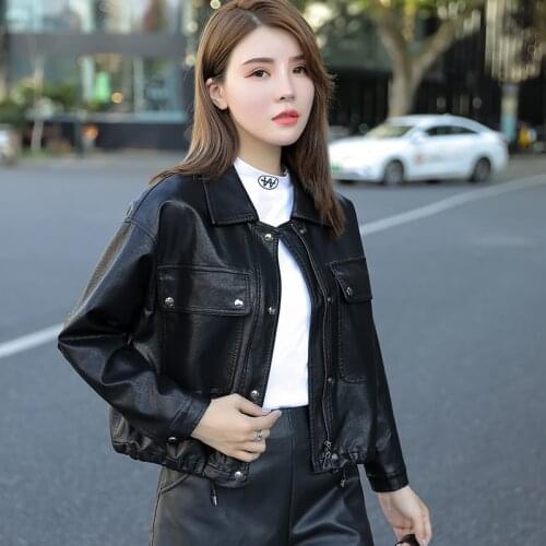 Leather Jacket Women 2020 New Autumn Drawstring Waist Short Korean Loose Casual Motorcycle Clothing Trend