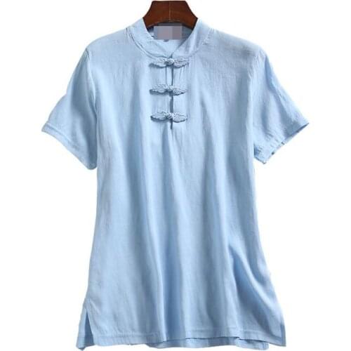 Summer 9color cotton&linen short sleeve martial arts lay zen suits kung fu tai chi wushu t-shirts red/blue/black/pink/white