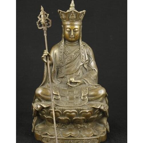 Copper Brass CHINESE crafts decoration CHINESE OLD COLLECTABLE HANDWORK CARVED BUDDHA STATUE WITH TRUNCHEON