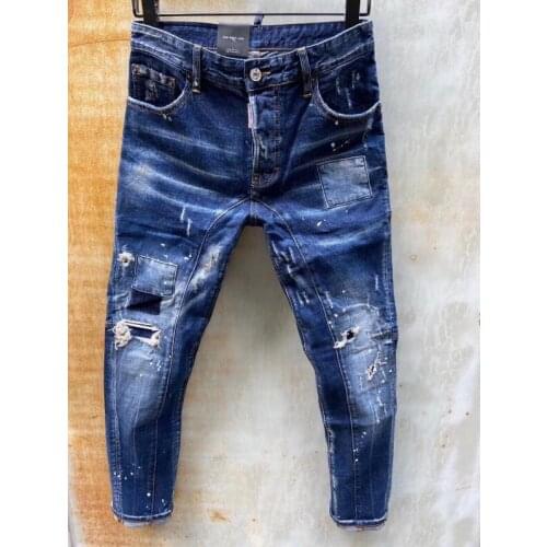 Fashion Tide Brand Dsquared2 Mens Motorcycle Jeans Washed Worn Holes Painted Mens skinny jeans men T122