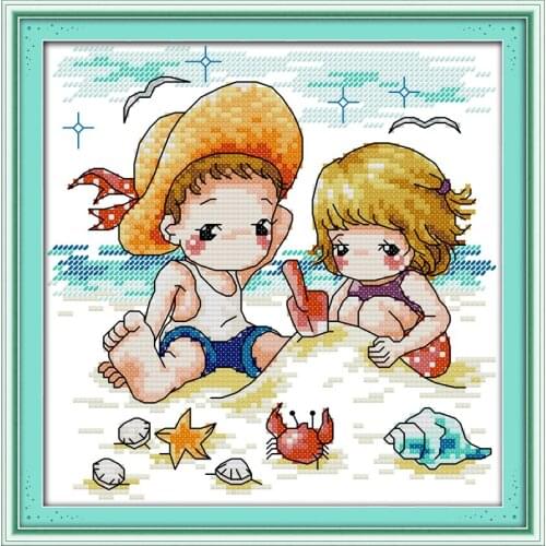 Beach friends cross stitch kit cartoon 11ct count print canvas stitches embroidery DIY handmade needlework plus