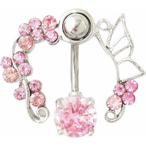 Fancy Pink Navel Studs Flower Butterfly Crystal Belly Ring Body Piercing Jewelry Body Jewelry 1 Piece