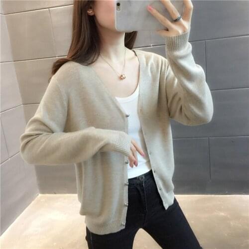 Room 197426 2 Row 2 No.2 Middle] real shot solid V-neck thin knitted cardigan 54