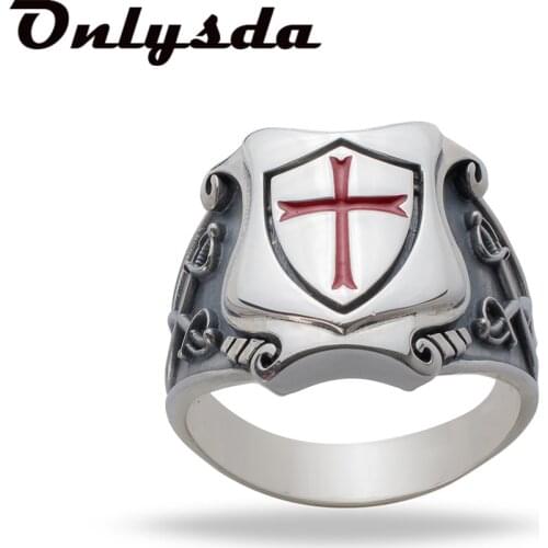 Onlysda Knights Templar Ring from Stainless Steel with Red Cross Ring For Man Punk Rock Jewelry Freeshipping Party Gift OSR750