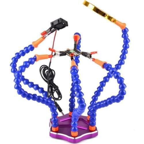 Soldering Iron Helping Holder Third Hand 6 Flexible Arms Soldering Station Welding Tool Set with USB Fan & Magnifier