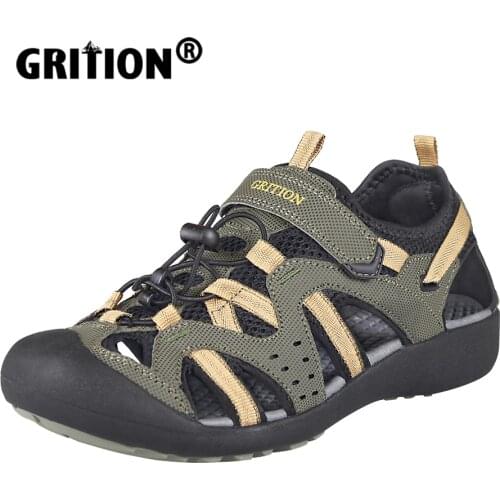 GRITION Men Sandals Fashion 2021 New Beach Trekking Shoes Breathable Non-Slip Quick Drying Summer Male Clogs PU Leather 40-46