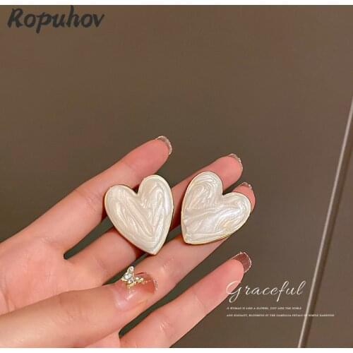 ROPUHOV 2021 New Korean Trendy 925 Silver Needle Oil Dripping Love Earrings Korean Fresh Minority Design Earrings Sweet Candy