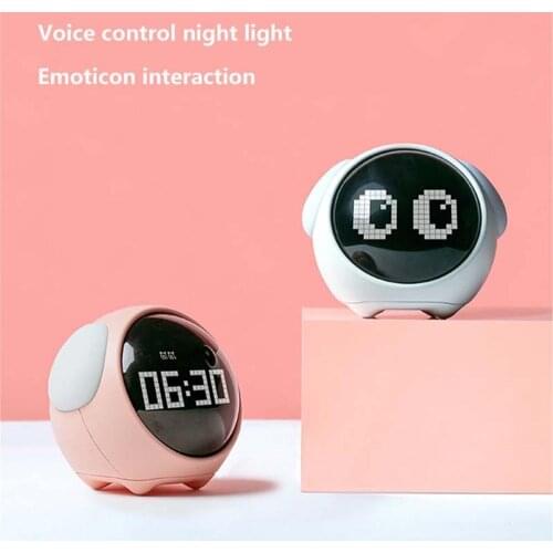 Cute Expression Pixel Kids Alarm Clock Multi Function Electronic Digital Led Night Wake Up Light Table Clock