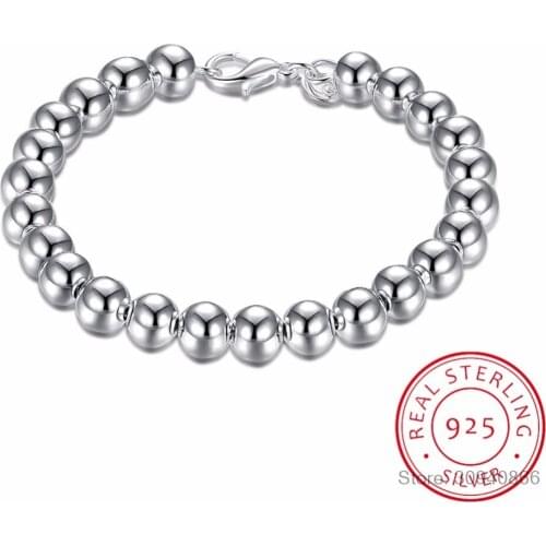 Wholesale European Fashion Woman Girl Party Birthday Wedding Gift Vintage 8mm Beads Bell 925 Sterling Silver Bracelet for women