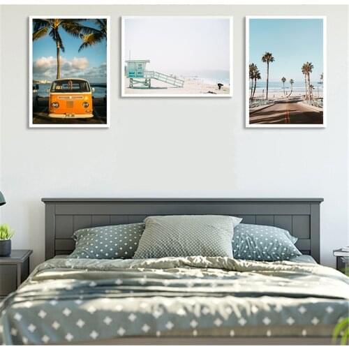 Tropical Landscape Canvas Paintings Nordic Scandinavian Posters and Bike Sea Beach Bus Prints Wall Art Pictures for Home Decor