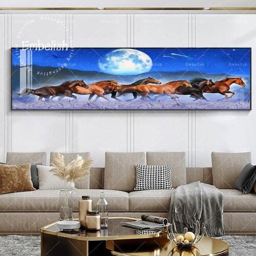 Embelish Runing Horses With Abstract Space Landscape Pictures Animal Wall Posters Home Decor HD Canvas Painting For Living Room