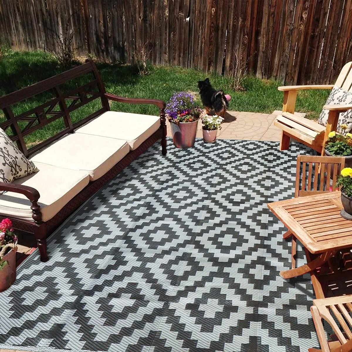 Outdoor Rugs for Patios Clearance 6' X 9' Reversible Easy Cleaning Patio Rug Portable Comfortable Woven Outdoor Carpet